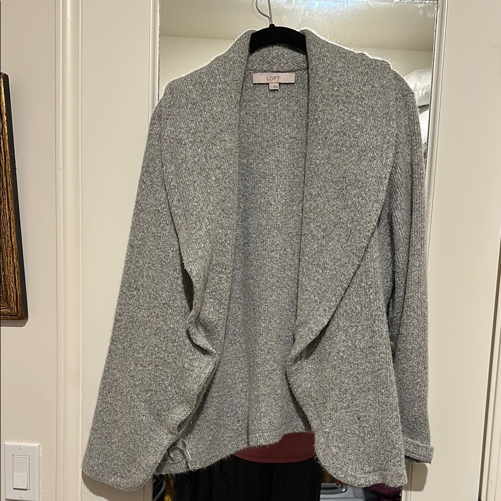LOFT Gray Open-Front Cardigan with Shawl Collar